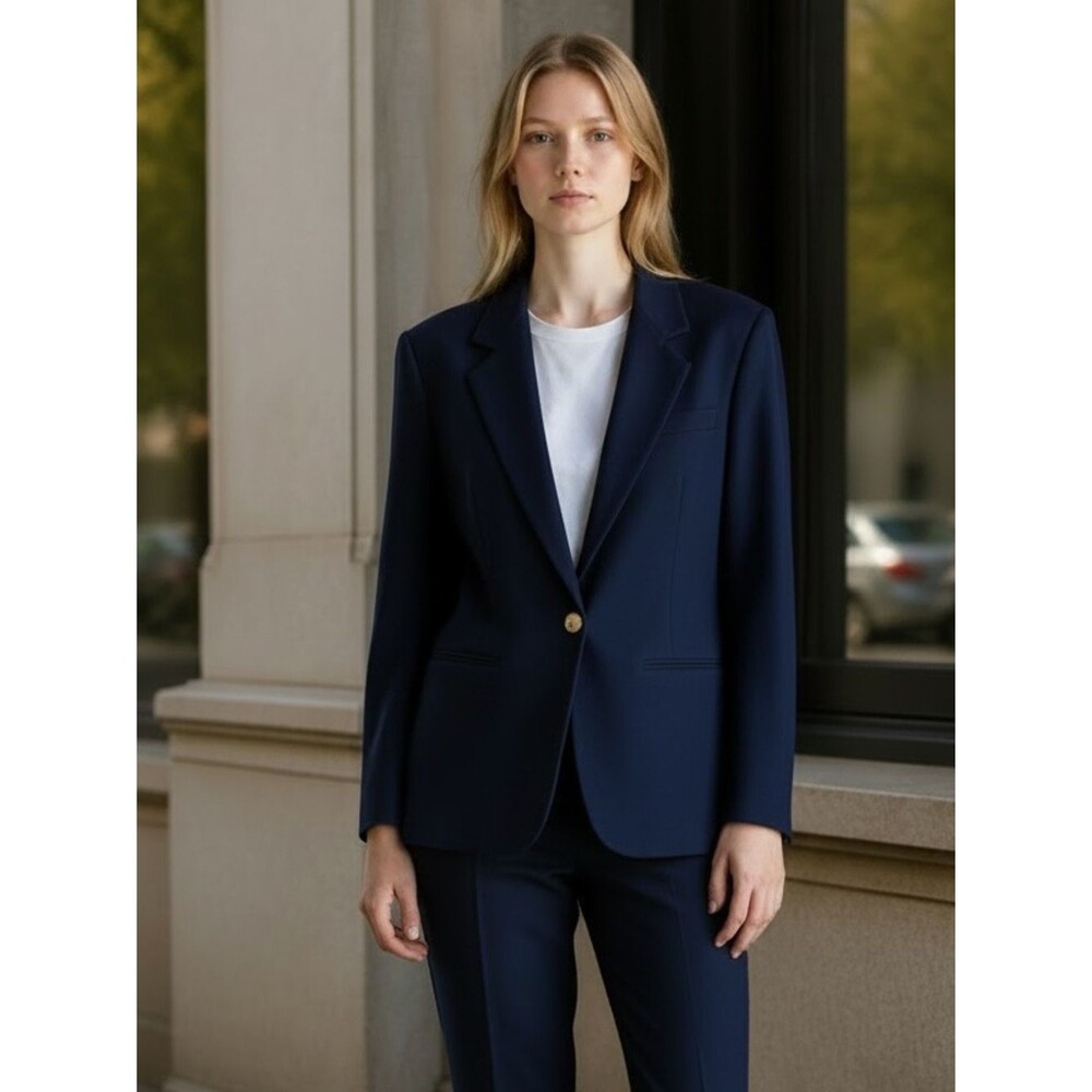 Vintage Savannah Classic Women's Navy Blue Single-Button Wool Blazer 10